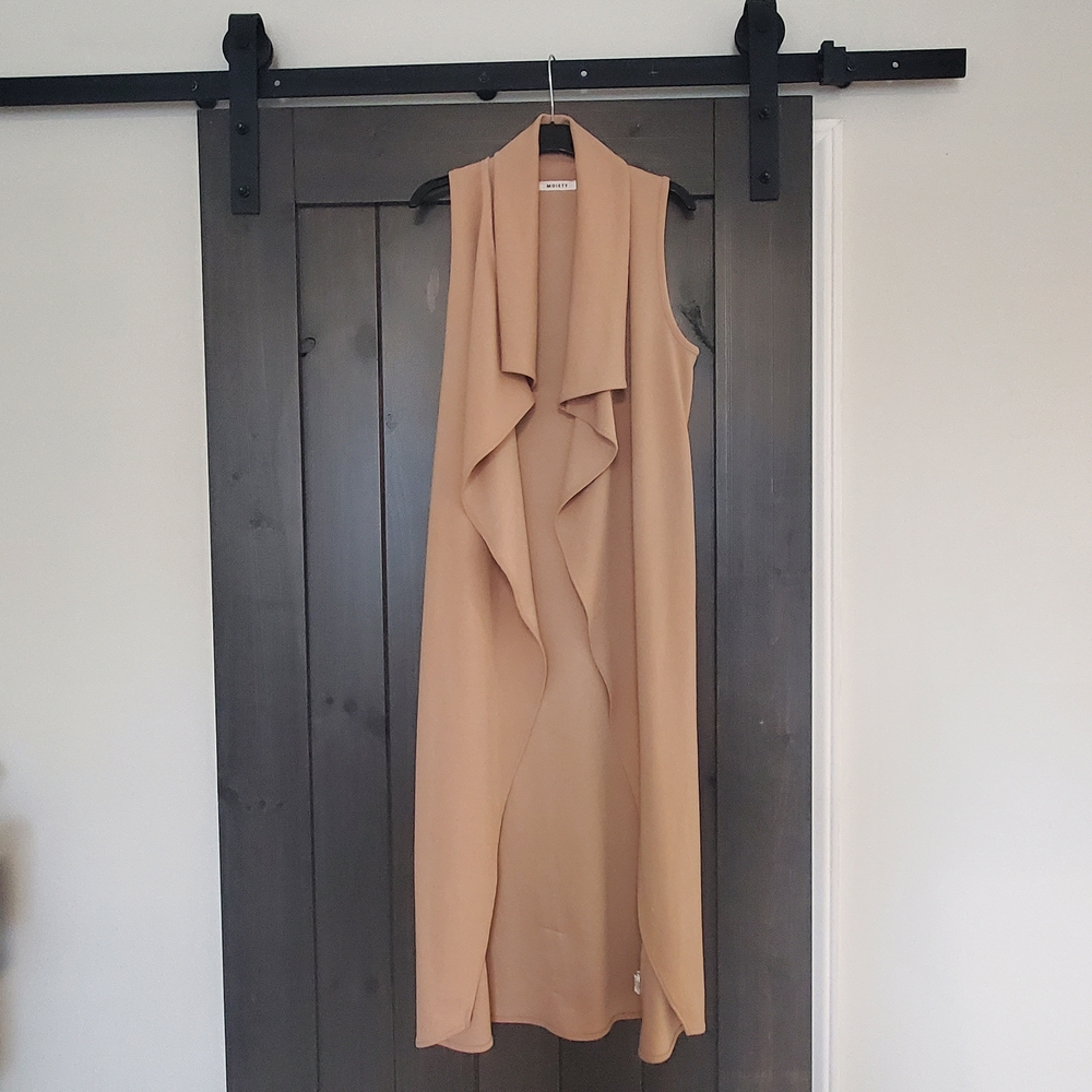 FREE Sleeveless Draped Long Vest Jacket - Camel